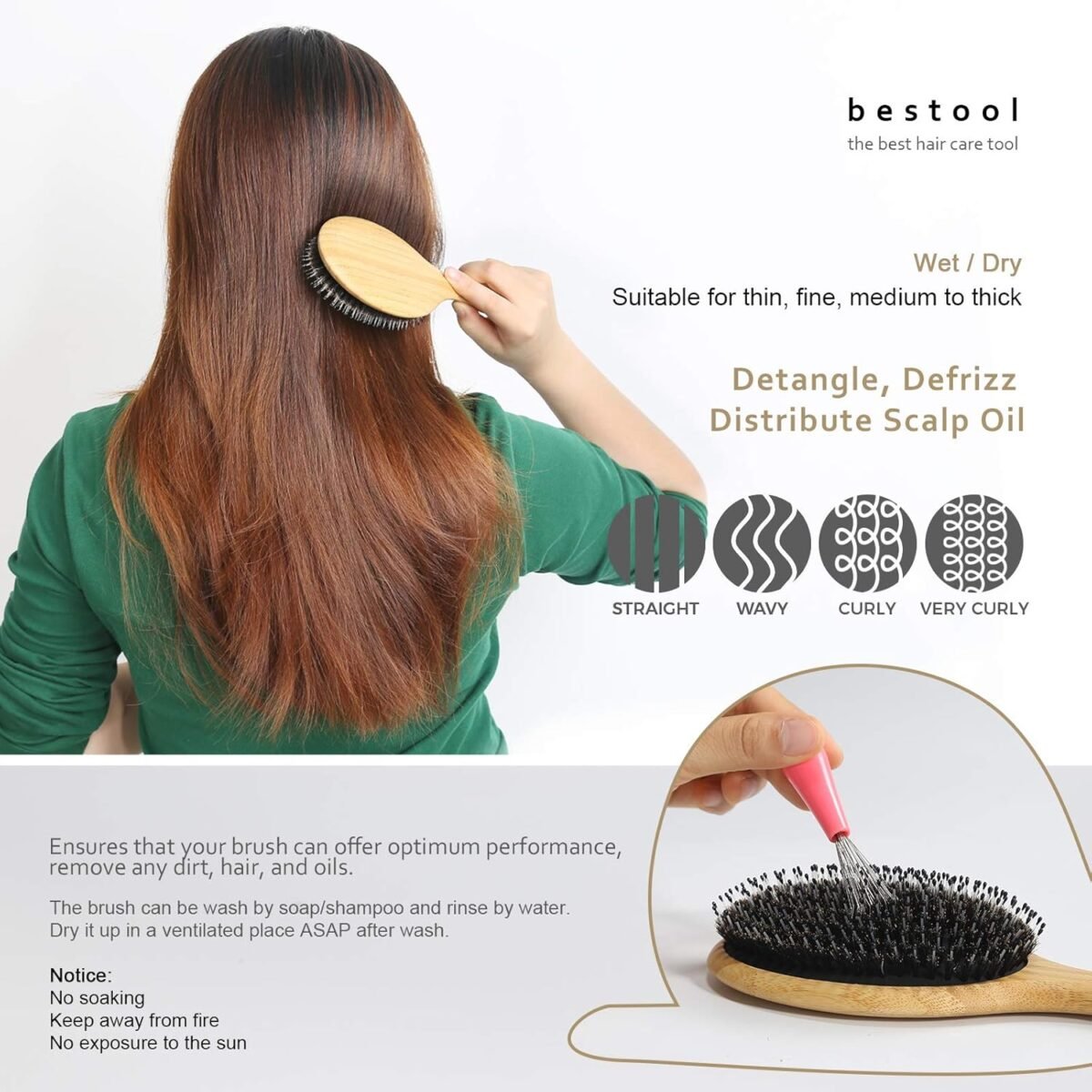Boar Bristle Hair Brush - Image 3